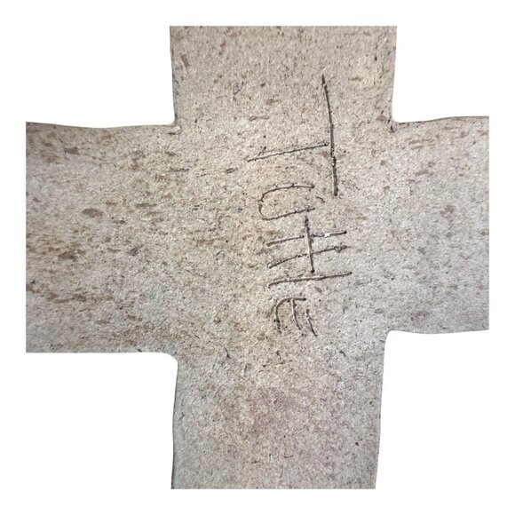 Vintage Handmade Ceramic Cross Wall Hanging Flower Southwest Blue & Brown Accent - Picture 4 of 6